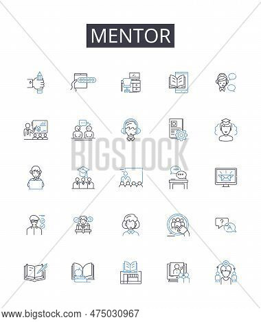 Mentor Line Icons Collection. Coach, Guide, Advisor, Tutor, Counselor, Teacher, Instructor Vector An
