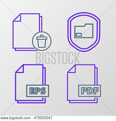 Set Line Pdf File Document, Eps, Document Folder Protection And Delete Icon. Vector
