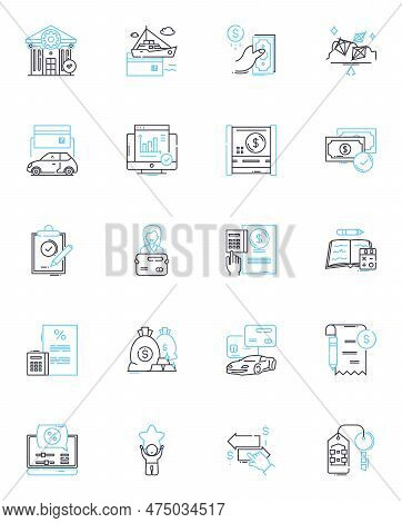 Banking Services Linear Icons Set. Deposits, Withdrawals, Loans, Mortgages, Investments, Savings, Ch