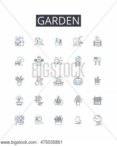 Garden Line Icons Collection. Park, Lawn, Farm, Meadow, Orchard, Field, Botanical Garden Vector And 