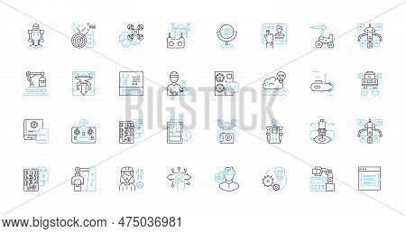Flying Robots Linear Icons Set. Drs, Quadcopters, Hovercraft, Helicopters, Airborne, Unmanned, Aeria