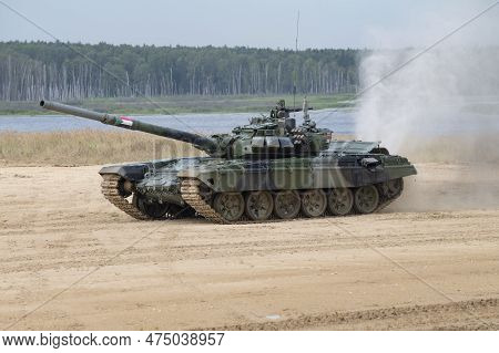 Alabino, Russia - August 19, 2022: Russian Tank Of The T-72b3 On Tank Biathlon Competition. Internat