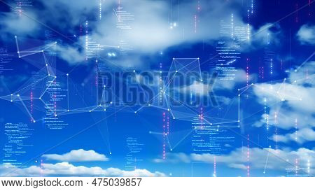 Cloud And Edge Computing Technology Concept Cybersecurity Data Protection. White Cloud With Binary C