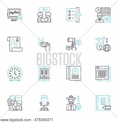 Planner Linear Icons Set. Organization, Time-management, Productivity, Schedule, Agenda, Task-planni