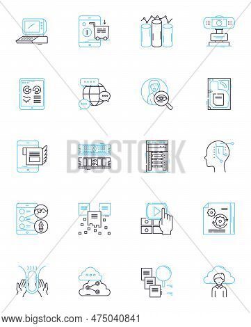 News Delivery Linear Icons Set. Headlines, Bulletin, Updates, Breaking, Scoop, Alert, Broadcast Line
