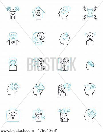 Psychological Mindset Linear Icons Set. Resilience, Perseverance, Positivity, Motivation, Confidence