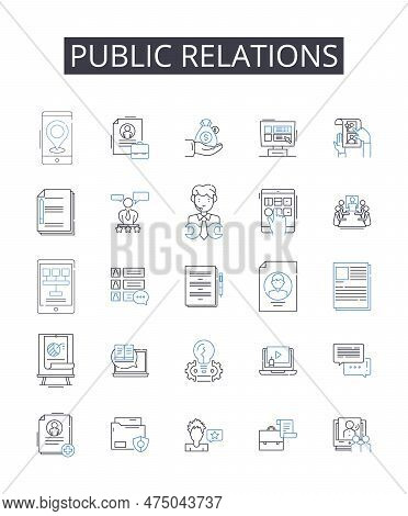 Public Relations Line Icons Collection. Social Media, Marketing Strategy, Creative Advertising, Prof
