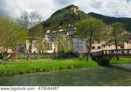 Scheggino, Italy - April 20, 2023: Beautiful View Of Scheggino Medieval Village In Umbria Italy