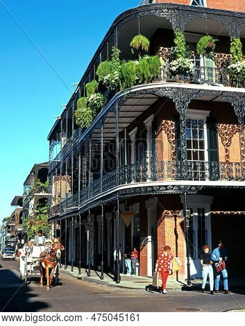 New Orleans, Usa - November 19, 1995 - Typical Ironwork Balconies Along Royal Street In French Quart