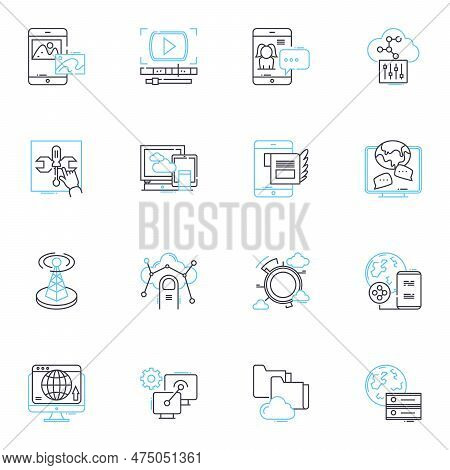Digital Nerking Linear Icons Set. Nerking, Connectivity, Online, Collaboration, Socializing, Webinar