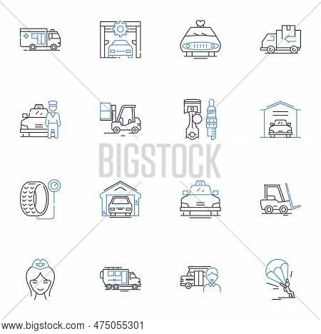 Roadworthy Conveyance Line Icons Collection. Safety, Vehicle, Inspection, Maintenance, Checklist, St