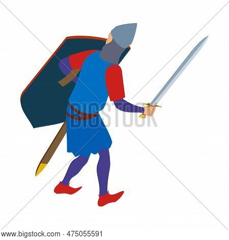 Medieval Knight With Shield And Sword Back View Isometric Vector Illustration