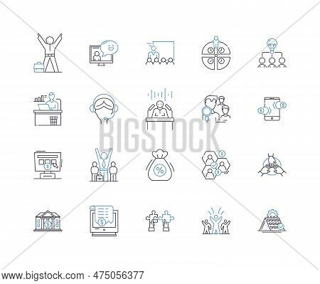 Worker Progression Line Icons Collection. Promotion, Advancement, Career Growth, Upskilling, Augment