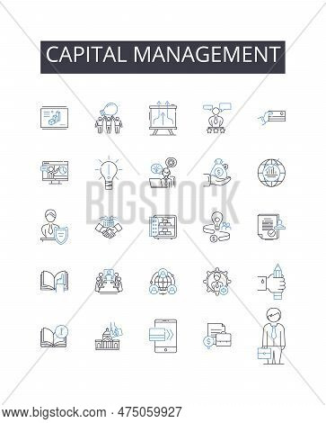 Capital Management Line Icons Collection. Budget Control, Fiscal Planning, Asset Allocation, Mtary S