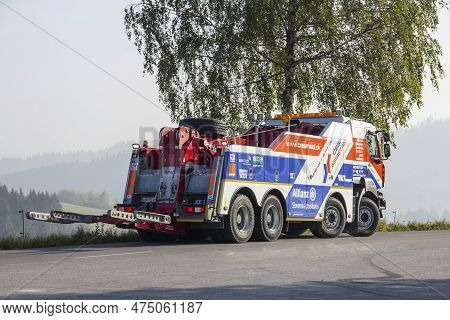 Cadca - Milosova, Slovakia - October 13, 2010: Renault Kerax Rescue Road Assistance Heavy Duty Truck