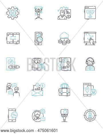Search Engine Optimization Linear Icons Set. Keywords, Rankings, Content, Backlinks, Analytics, Algo