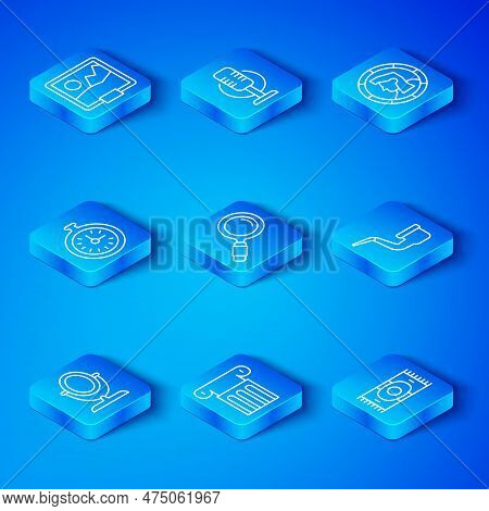 Set Line Round Makeup Mirror, Magnifying Glass, Ancient Column, Smoking Pipe, Coin, Pocket Watch, Pi