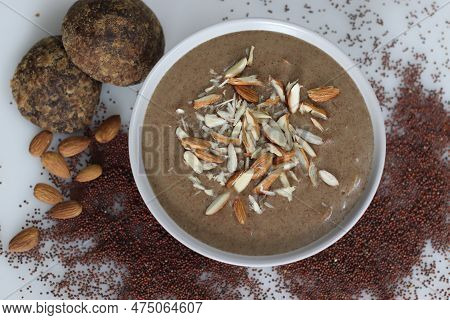 Whole Ragi Porridge. Whole Grain Finger Millet Porridge Sweetened With Jaggery