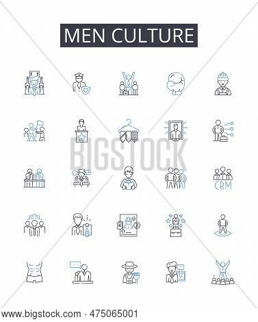 Men Culture Line Icons Collection. Women Society, Children Tradition, Elderly Customs, Family Herita