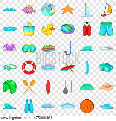 Aqualung Icons Set. Cartoon Style Of 36 Aqualung Icons For Web For Any Design