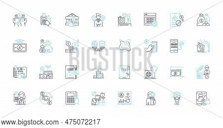 Corporate Finance Linear Icons Set. Assets, Balance Sheet, Bonds, Budgeting, Capital, Cash Flows, Cr