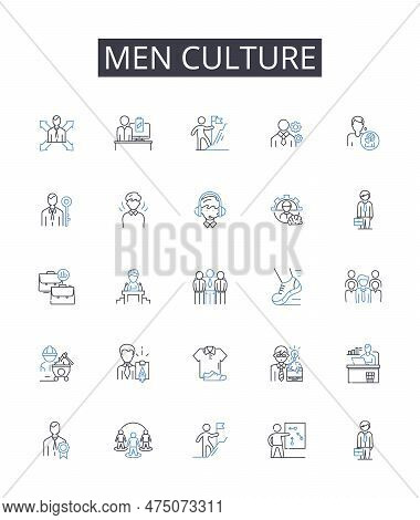 Men Culture Line Icons Collection. Women Society, Children Tradition, Elderly Customs, Family Herita