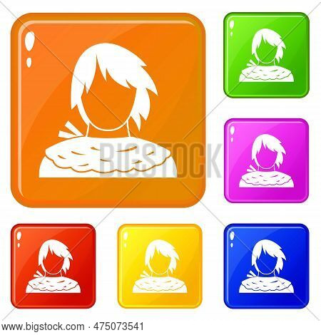 Male Shorn Icons Set Collection 6 Color Isolated On White Background