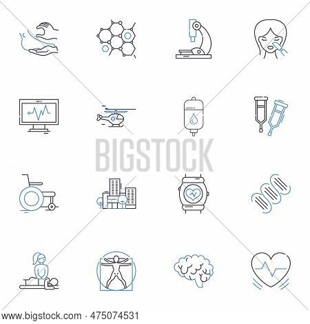 Primary Care Line Icons Collection. Prevention, Wellness, Checkup, Screening, Diagnosis, Treatment, 