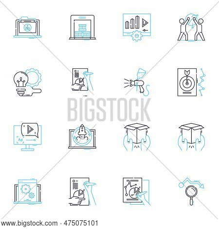 Resource Management Linear Icons Set. Allocation, Efficiency, Planning, Optimization, Utilization, I