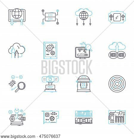 Digital Equipment Linear Icons Set. Smartph, Tablet, Laptop, Desktop, Camera, Printer, Scanner Line 