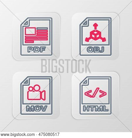 Set Line Html File Document, Mov, Obj And Pdf Icon. Vector