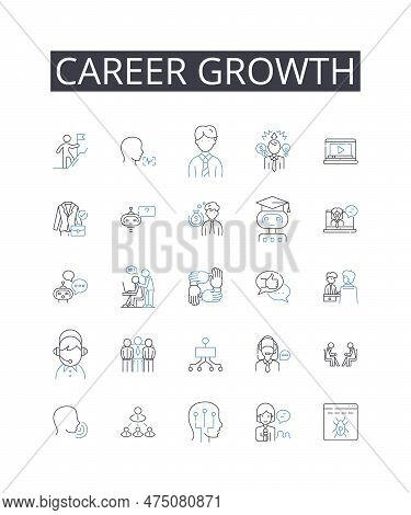 Career Growth Line Icons Collection. Professional Development, Personal Success, Job Advancement, Em