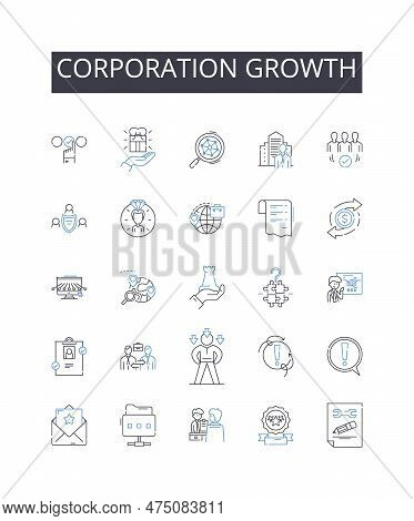 Corporation Growth Line Icons Collection. Company Expansion, Business Development, Enterprise Progre