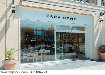 Orihuela Costa, Spain - April, 2023: Zara Home Logo Advertising Sign Above Entrance To The Store. Za