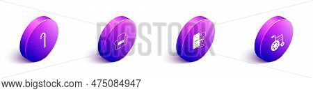 Set Isometric Walking Stick Cane, Armchair, Domino And Wheelchair Icon. Vector