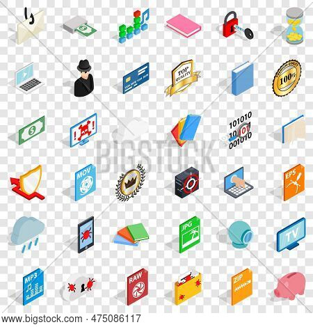File Icons Set. Isometric Style Of 36 File Icons For Web For Any Design