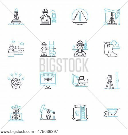 Manufacturing Facility Linear Icons Set. Automation, Assembly, Equipment, Production, Quality, Effic