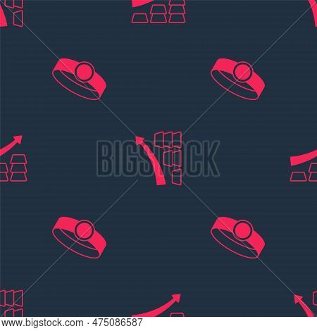 Set Gold Ring And Growth Arrow With Gold Bars On Seamless Pattern. Vector