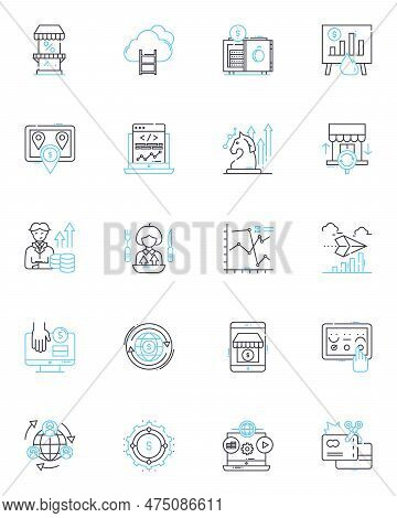 Mtary Policy Linear Icons Set. Inflation, Interest Rates, Mtary Equilibrium, Deflation, My Supply, B
