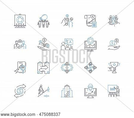 Employment Rise Line Icons Collection. Expansion, Growth, Flourishing, Upsurge, Upswing, Increase, B