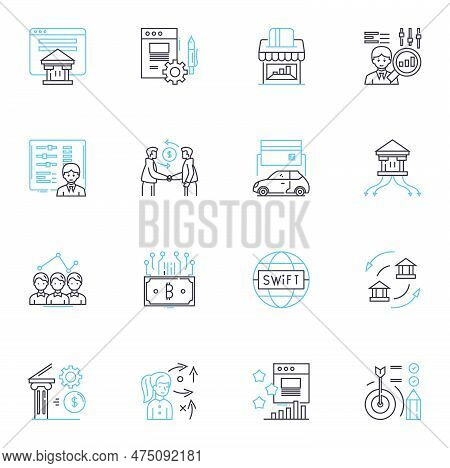 Line Graph Stocks Linear Icons Set. Trend, Volatility, Fluctuation, Growth, Decline, Progression, Re