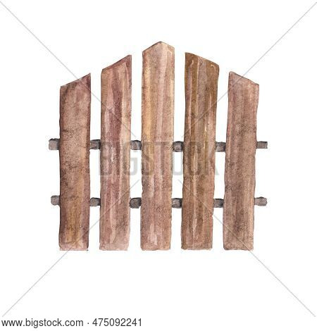 Wood Fence. Watercolor Illustration For Postcard. Clipart