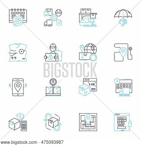 Warehousing Solutions Linear Icons Set. Storage, Logistics, Inventory, Fulfillment, Distribution, Pa