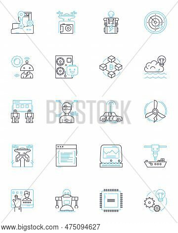 Flying Robots Linear Icons Set. Drs, Quadcopters, Hovercraft, Helicopters, Airborne, Unmanned, Aeria
