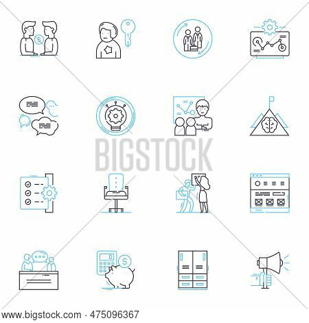 Financial Managers Linear Icons Set. Analysis, Budgeting, Investments, Accounting, Planning, Forecas