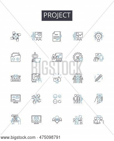 Project Line Icons Collection. Venture, Initiative, Endeavor, Undertaking, Scheme, Assignment, Task 