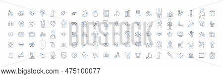 Hospital Line Icons Collection. Healing, Patients, Health, Medicine, Emergency, Care, Surgery Vector
