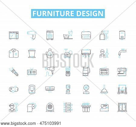 Furniture Design Linear Icons Set. Ergonomics, Minimalism, Modularity, Sustainability, Functionality