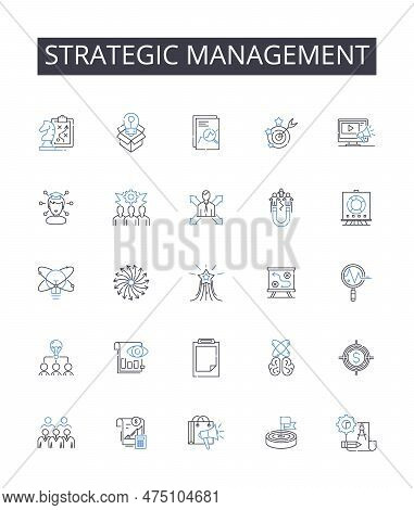 Strategic Management Line Icons Collection. Cycling, Running, Swimming, Hiking, Surfing, Skateboardi