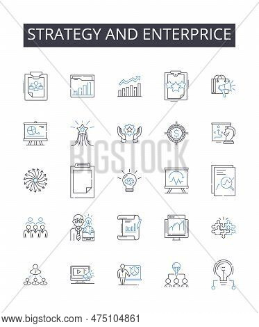 Strategy And Enterprice Line Icons Collection. Tactic, Plan, Approach, Scheme, Methodology, Blueprin